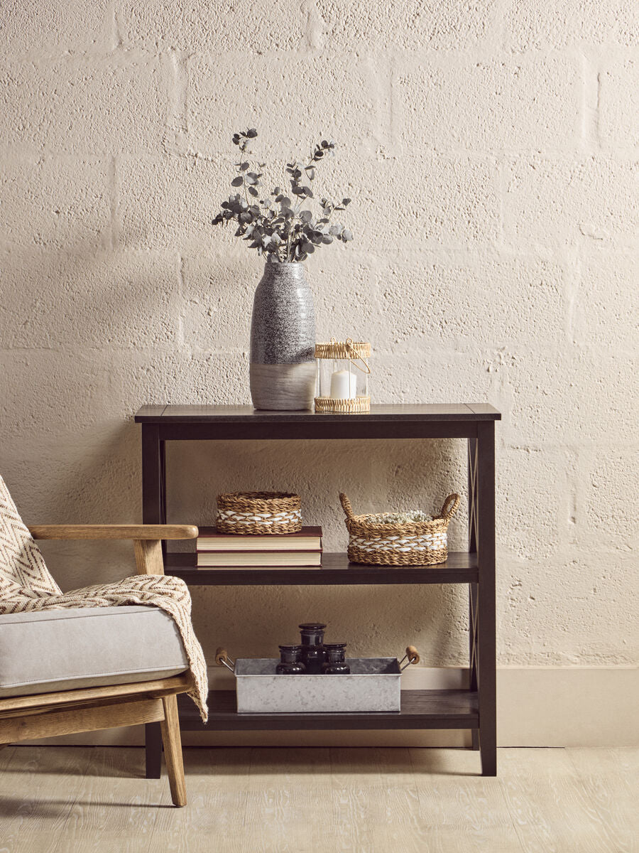 Black Wooden 2 Tier Bookshelf with Cross Detail