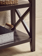 Black Wooden 2 Tier Bookshelf with Cross Detail
