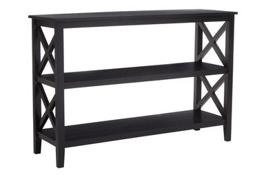 Black Wooden Large 2 Tier Bookshelf with Cross Detail