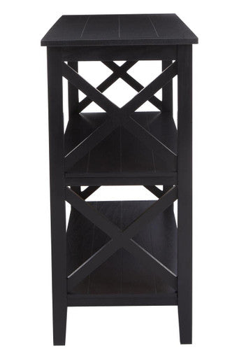 Black Wooden Large 2 Tier Bookshelf with Cross Detail