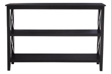 Black Wooden Large 2 Tier Bookshelf with Cross Detail