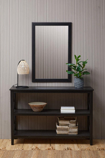 Black Wooden Large 2 Tier Bookshelf with Cross Detail