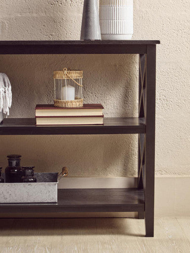 Black Wooden Large 2 Tier Bookshelf with Cross Detail