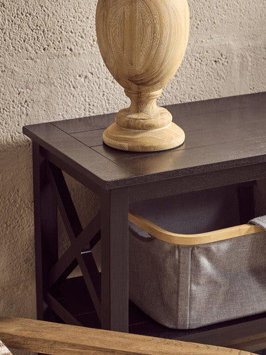 Black Wooden Large 2 Tier Bookshelf with Cross Detail