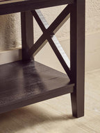 Black Wooden Large 2 Tier Bookshelf with Cross Detail