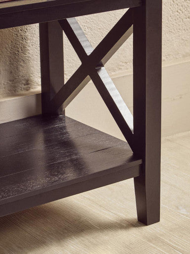 Black Wooden Large 2 Tier Bookshelf with Cross Detail