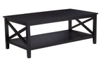 Black Wooden Coffee Table with Lower Shelf
