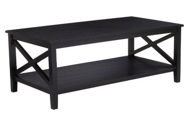 Black Wooden Coffee Table with Lower Shelf