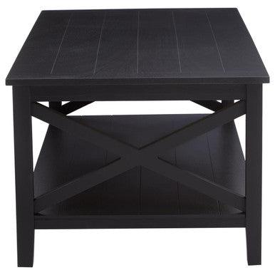 Black Wooden Coffee Table with Lower Shelf