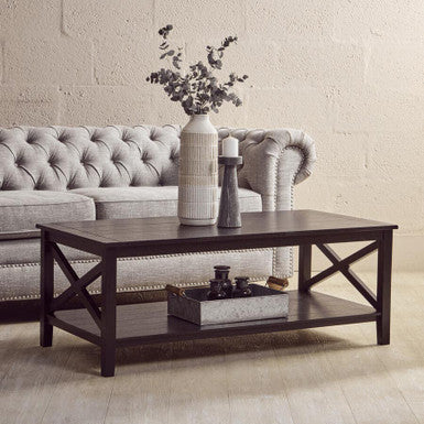Black Wooden Coffee Table with Lower Shelf