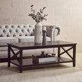 Black Wooden Coffee Table with Lower Shelf