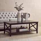 Black Wooden Coffee Table with Lower Shelf