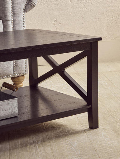 Black Wooden Coffee Table with Lower Shelf