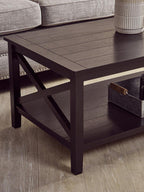 Black Wooden Coffee Table with Lower Shelf