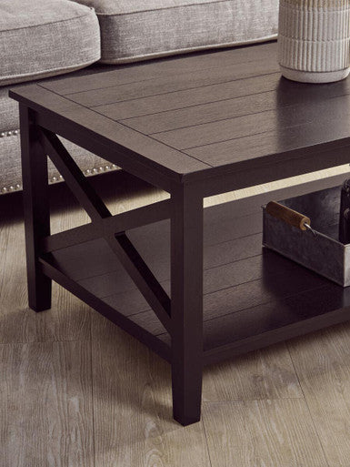 Black Wooden Coffee Table with Lower Shelf