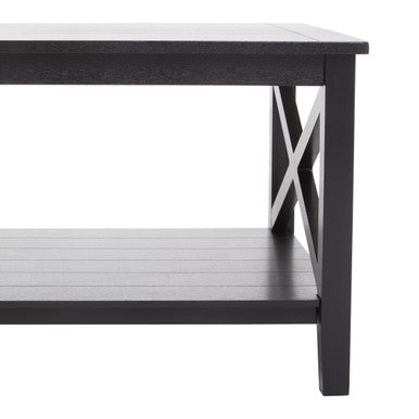 Black Wooden Coffee Table with Lower Shelf