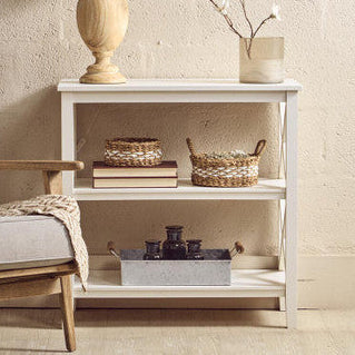 White Wooden 2 Tier Bookshelf with Cross Detail