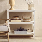 White Wooden 2 Tier Bookshelf with Cross Detail