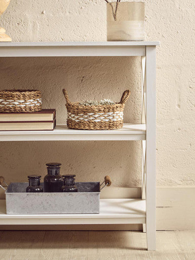 White Wooden 2 Tier Bookshelf with Cross Detail