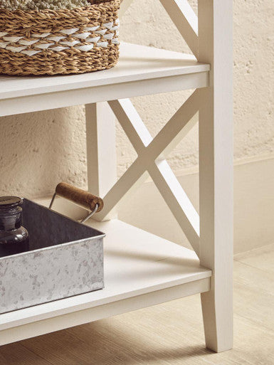 White Wooden 2 Tier Bookshelf with Cross Detail