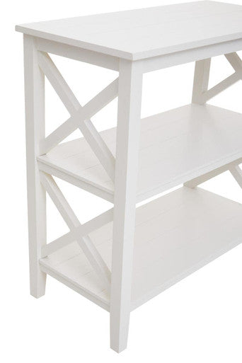 White Wooden 2 Tier Bookshelf with Cross Detail