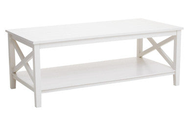 White Wooden Coffee Table with Lower Shelf