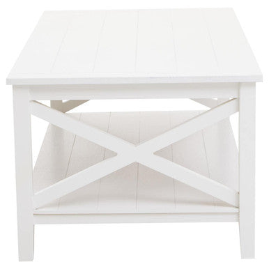 White Wooden Coffee Table with Lower Shelf