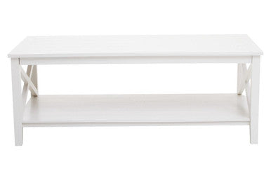 White Wooden Coffee Table with Lower Shelf