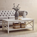 White Wooden Coffee Table with Lower Shelf