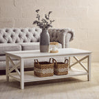White Wooden Coffee Table with Lower Shelf