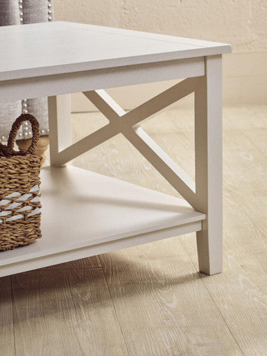 White Wooden Coffee Table with Lower Shelf
