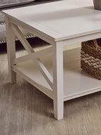 White Wooden Coffee Table with Lower Shelf