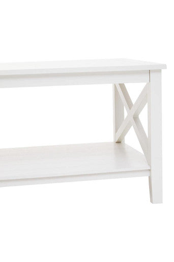 White Wooden Coffee Table with Lower Shelf