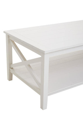 White Wooden Coffee Table with Lower Shelf