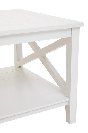 White Wooden Coffee Table with Lower Shelf