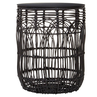 Black Rattan Round Side Table