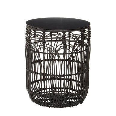 Black Rattan Round Side Table