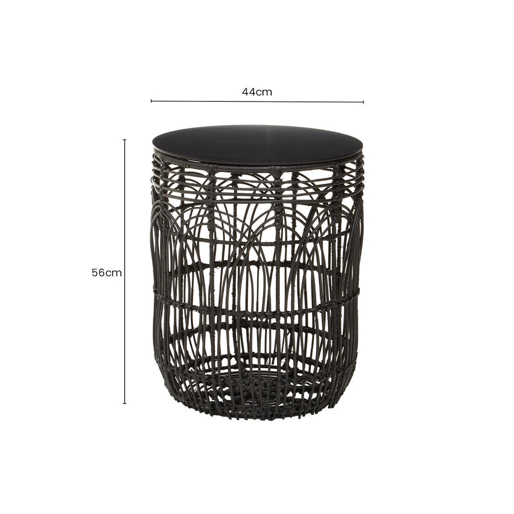 Black Rattan Round Side Table