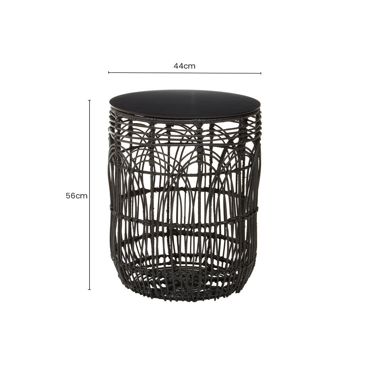 Black Rattan Round Side Table