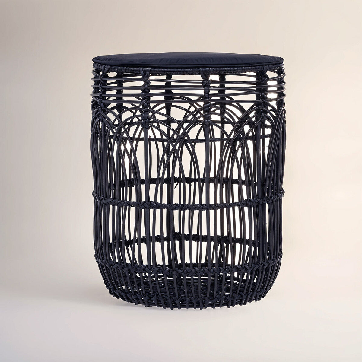 Black Rattan Round Side Table