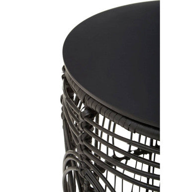 Black Rattan Round Side Table