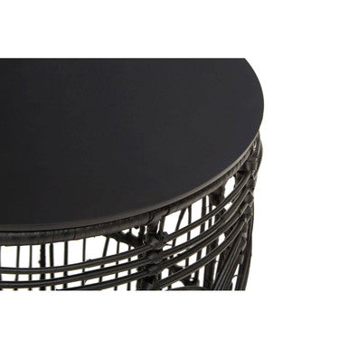 Black Rattan Round Side Table