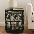 Black Rattan Round Side Table