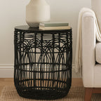 Black Rattan Round Side Table