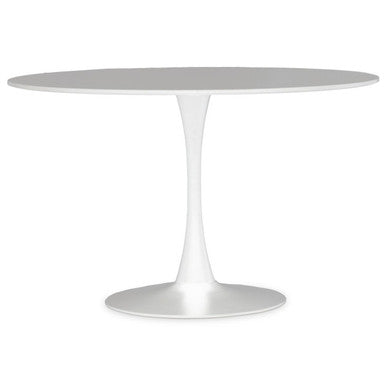White Wooden Top Large Round Dining Table with Metal Base