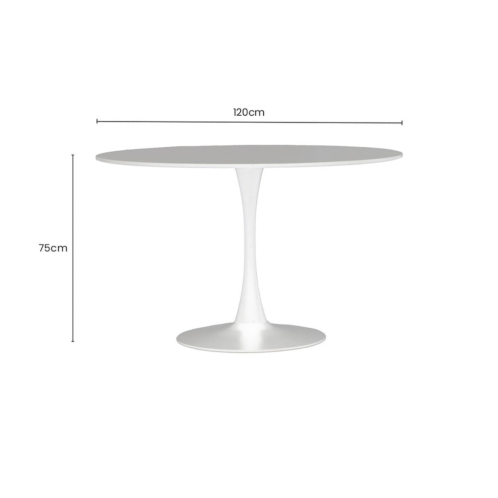 White Wooden Top Large Round Dining Table with Metal Base
