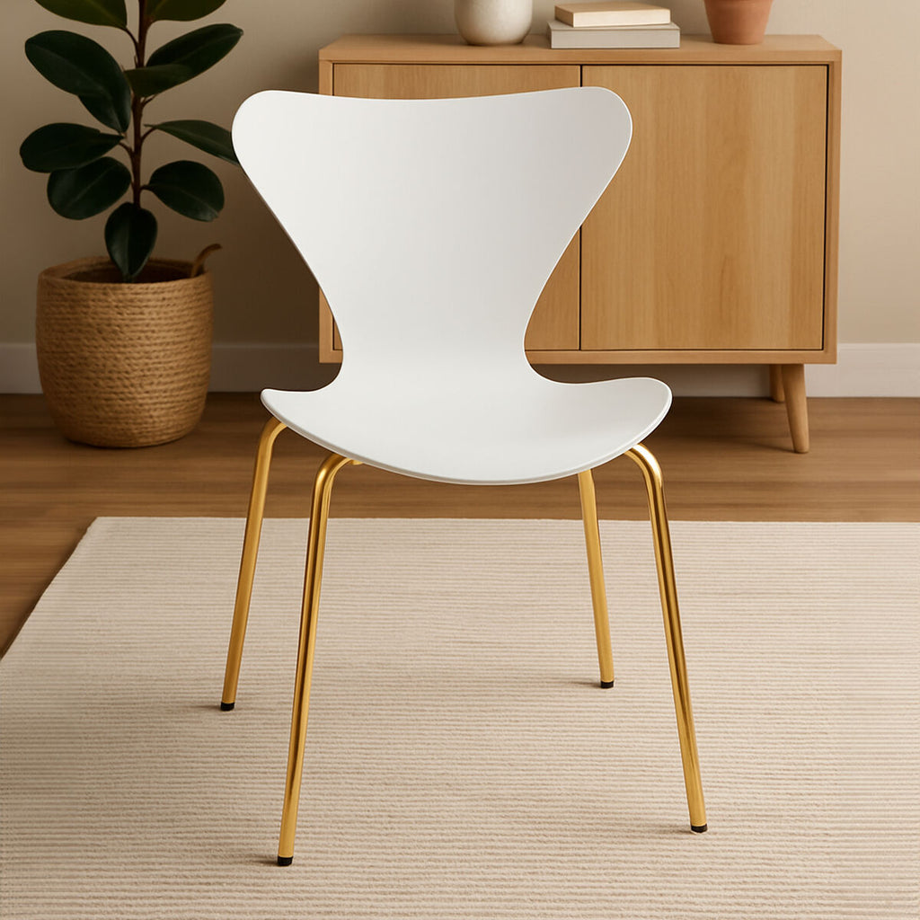 White Seat and Gold Finish Legs Dining Chair