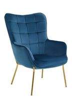 Blue Velvet Chair with Gold Finish Tapered Legs