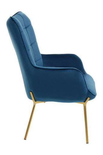 Blue Velvet Chair with Gold Finish Tapered Legs