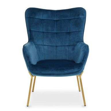 Blue Velvet Chair with Gold Finish Tapered Legs